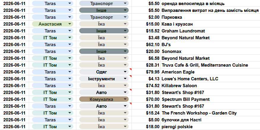 Family expense tracking automation table by category